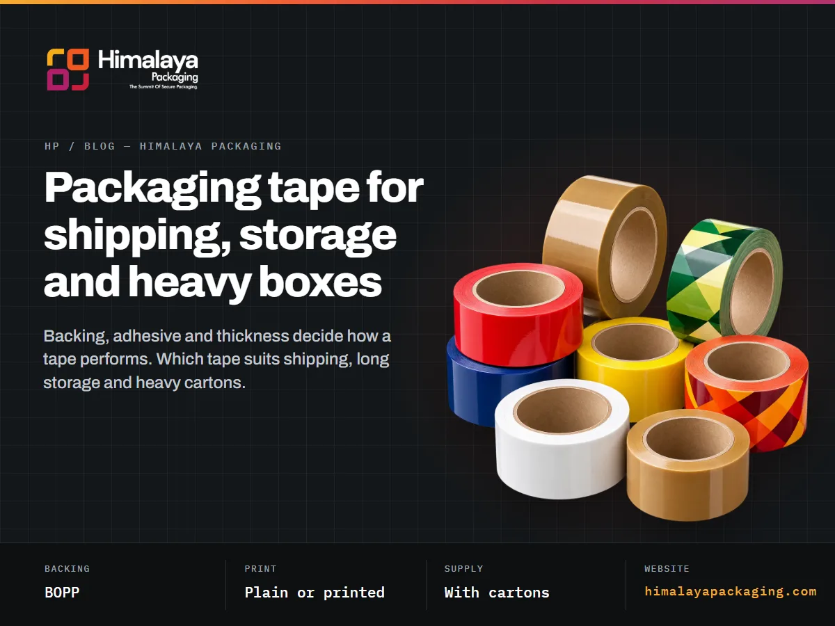 Rolls of plain and printed BOPP packaging tape with the article title