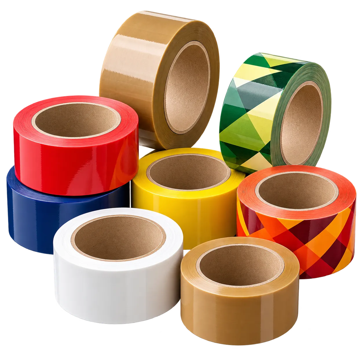 Rolls of printed and plain BOPP packaging tape